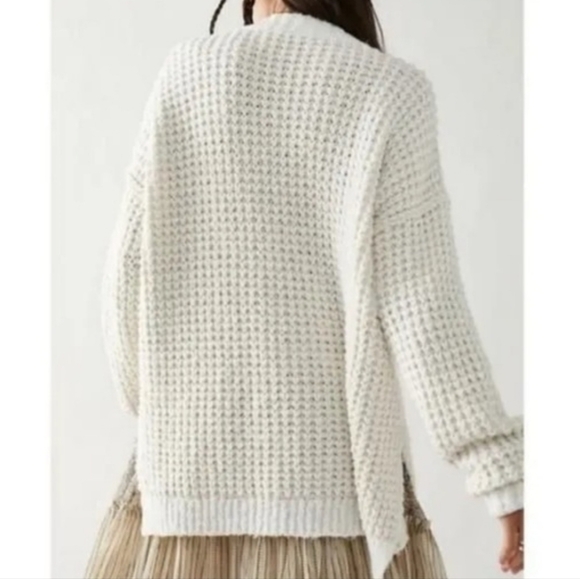 Free People Whistle Henley waffle sweater size medium in cream - Picture 5 of 12